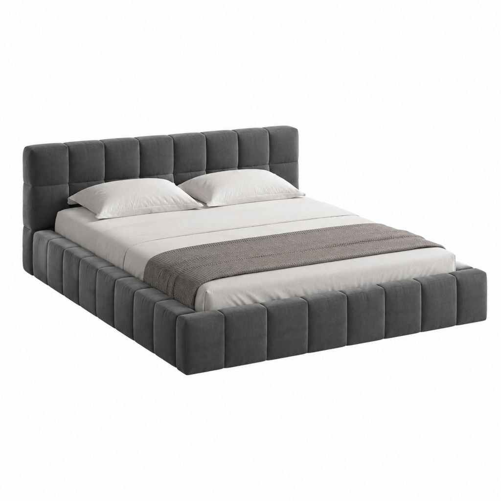Lit capitonné gris foncé en velours polyester 160 x 200 cm avec cadre rembourré 180 x 230 x 105 cm