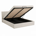 Lit coffre relevable 160 x 200 cm beige en polyester avec sommier à lattes