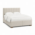 Lit double 160 x 200 cm beige en polyester avec tête de lit rembourrée