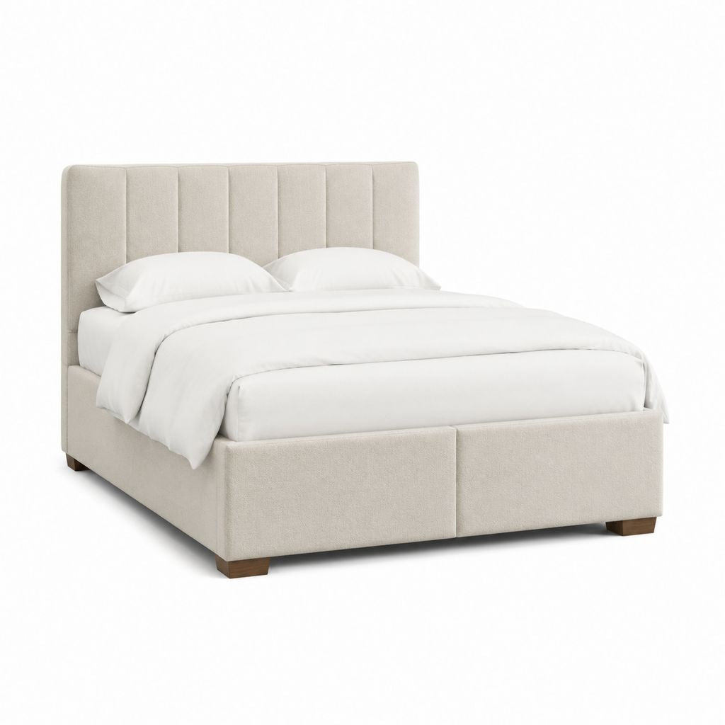 Lit double 160 x 200 cm beige en polyester avec tête de lit rembourrée