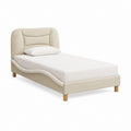 Lit simple 90 x 190 cm beige en polyester avec cadre rembourré et tête de lit incurvée
