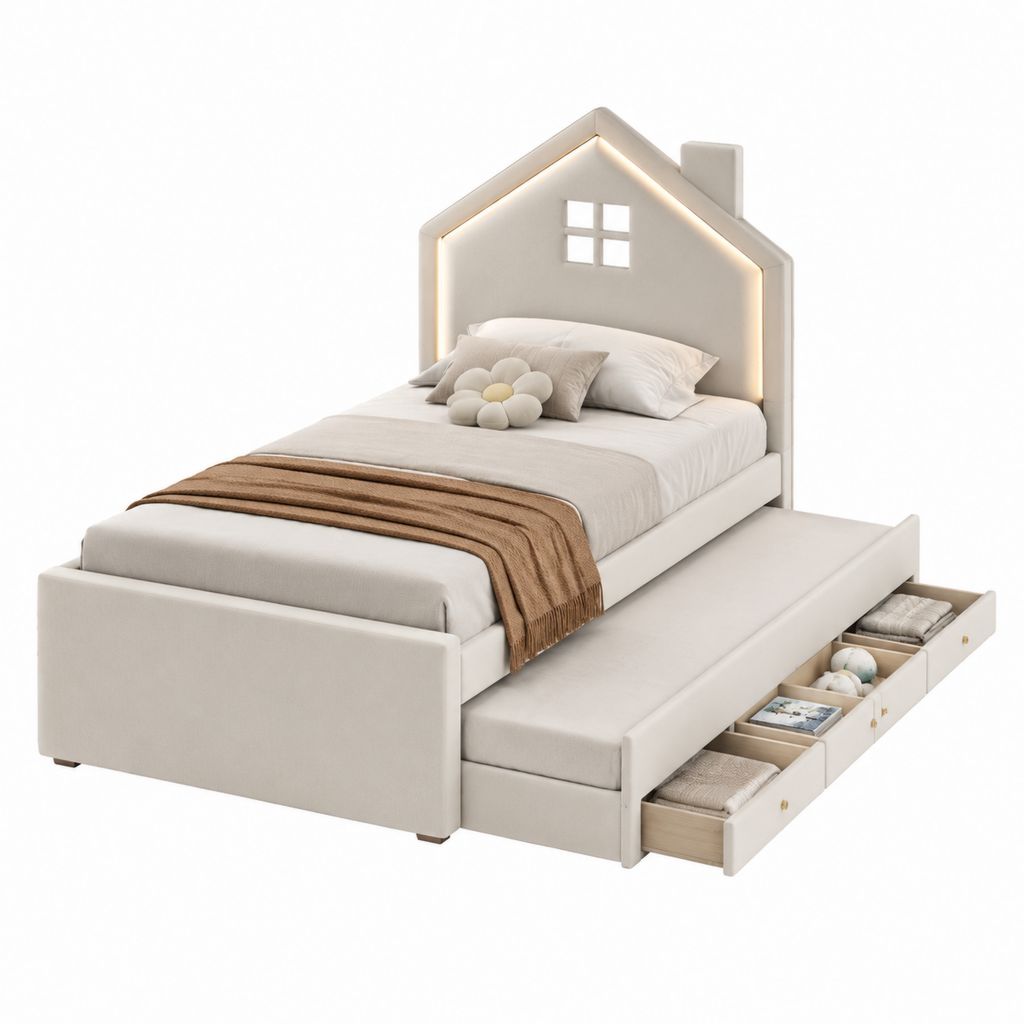 Lit enfant avec lit gigogne et rangements blanc en MDF 90 x 190 cm 203 x 100 x 170 cm