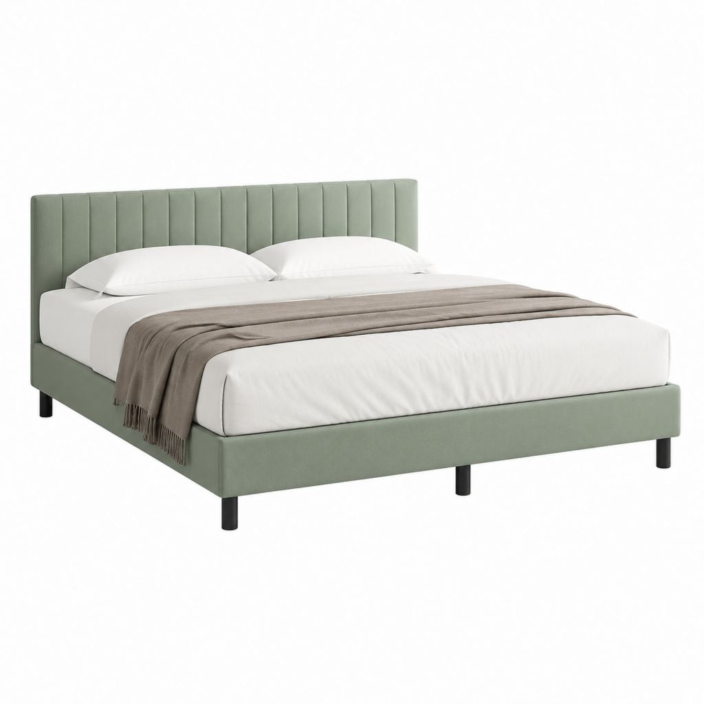 Lit double capitonné vert en polyester avec cadre 160 x 200 cm 170 x 215 x 105 cm