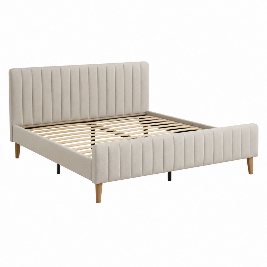 Lit double avec sommier à lattes beige en polyester 160 x 200 cm