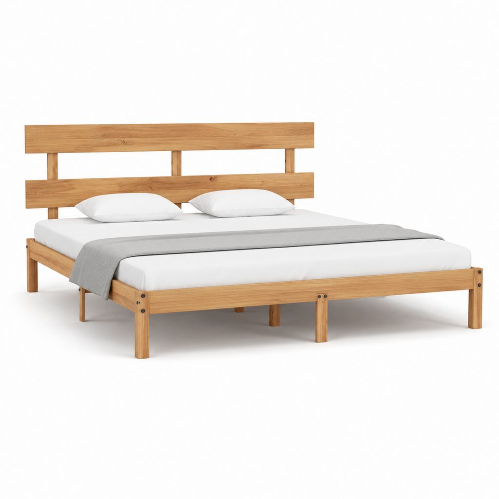 Cadre de lit double en bois massif naturel 160 x 200 cm