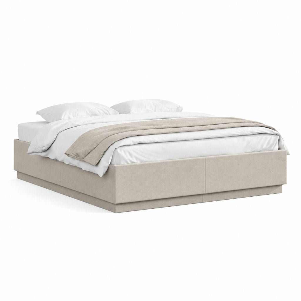Lit plateforme 160 x 200 cm beige en polyester avec cadre rembourré