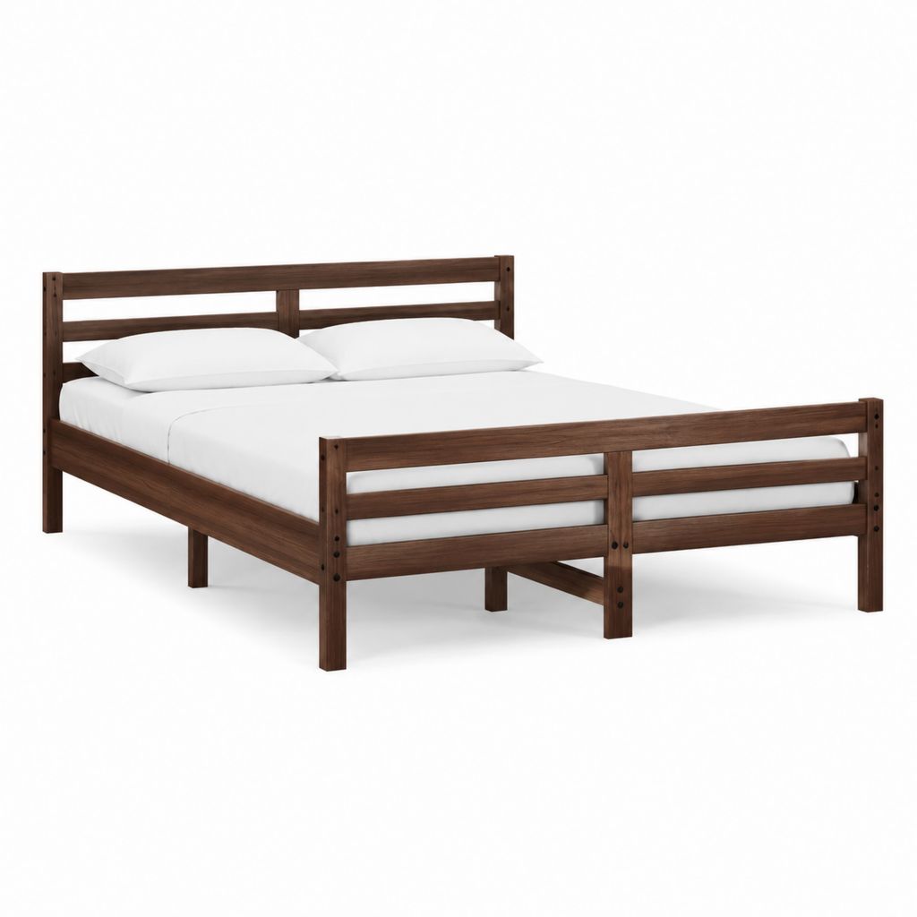 Cadre de lit double marron foncé en bois massif rectangulaire 160 x 200 cm
