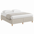 Cadre de lit double beige en polyester 160 x 200 cm avec pieds en bois massif