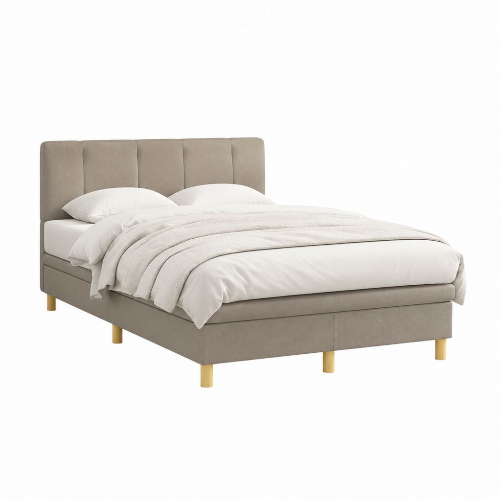 Lit double capitonné beige en polyester 160 x 200 cm