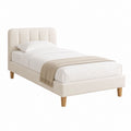 Lit simple 90 x 190 cm beige en polyester bouclette avec tête de lit capitonnée
