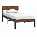 Cadre de lit simple 90 x 190 cm noir et marron en acier et panneaux MDF
