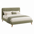 Lit double 160 x 200 cm vert olive en velours polyester avec tête de lit capitonnée