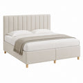 Lit double tapissé beige en polyester avec tête de lit capitonnée 160 x 200 cm
