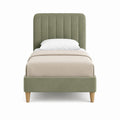 Lit simple capitonné vert en velours de polyester 90 x 190 cm avec cadre en bois et pieds en bois massif