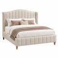 Cadre de lit capitonné beige en polyester 160 x 200 cm avec tête de lit haute