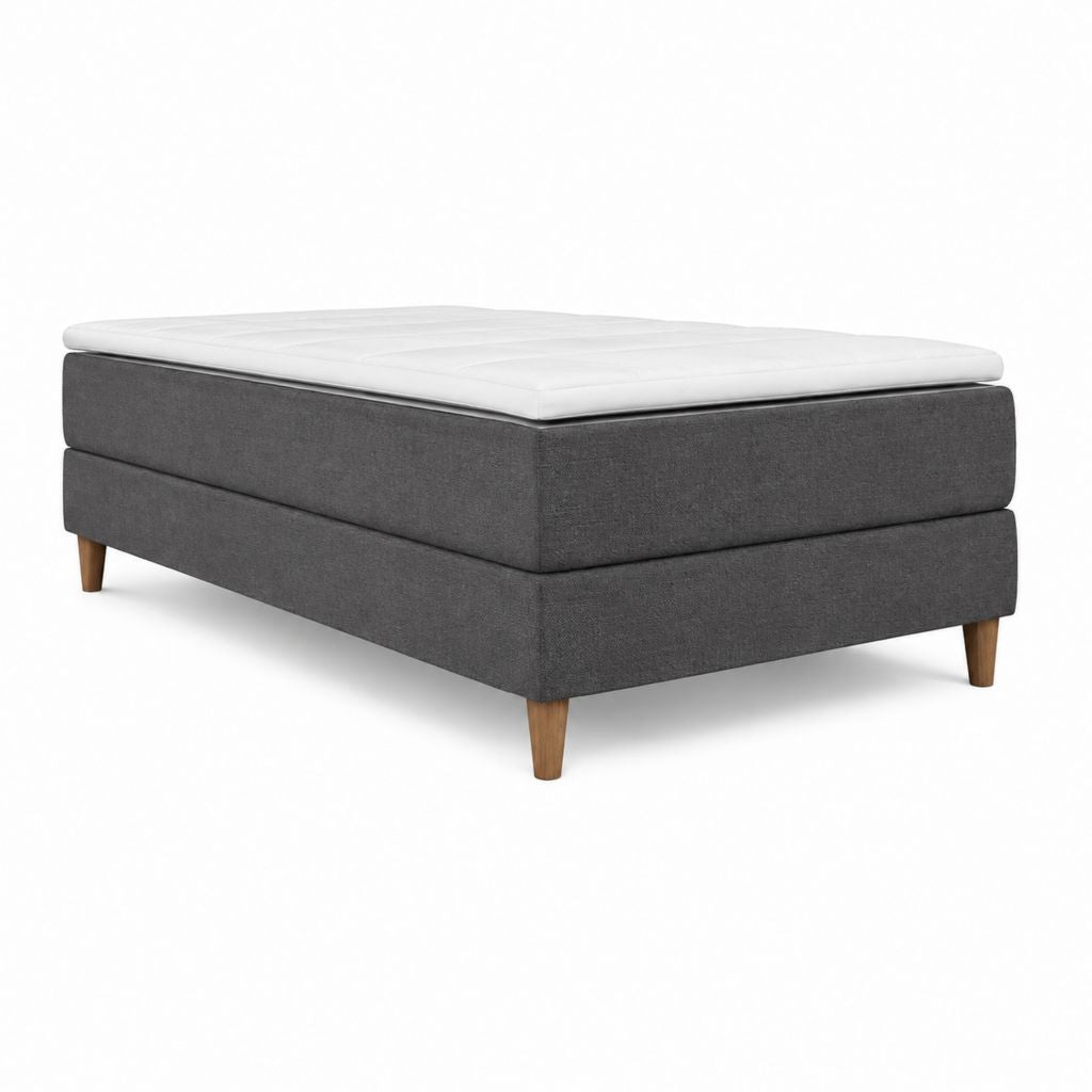 Ensemble lit boxspring rectangulaire gris en polyester avec matelas 160 x 200 cm