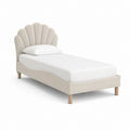 Lit simple rembourré crème en polyester tête de lit coquillage 90 x 190 cm