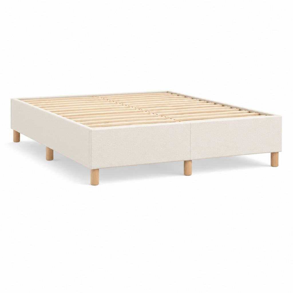Cadre de lit double beige en polyester avec sommier à lattes 160 x 200 cm